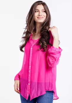 Camasa din matase naturala fucsia, cu dublura imagine