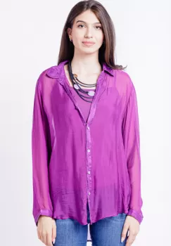 Camasa din matase naturala mov, cu dublura imagine