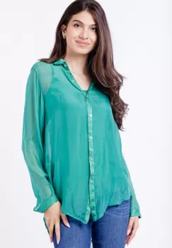 Camasa din matase naturala verde, cu dublura imagine