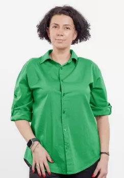 Camasa din poplin de bumbac cu dantela pe spate, verde imagine