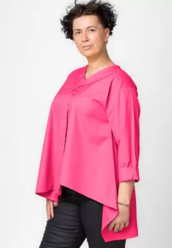 Camasa fucsia asimetrica din poplin de bumbac cu decolteu V imagine