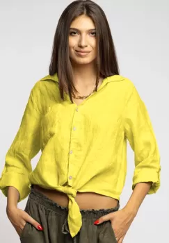 Camasa galbena din in cu nod in fata imagine