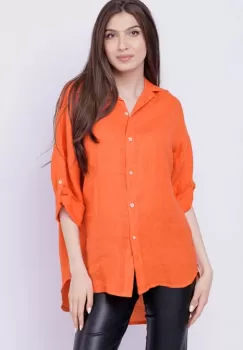 Camasa portocalie lejera, din in cu fald pe spate imagine
