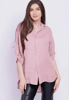 Camasa roz prafuit lejera, din in cu fald pe spate imagine