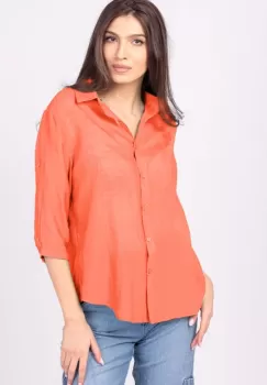 Camasa subtire, portocalie, cu guler clasic, maneca lunga si buzunar pe piept imagine