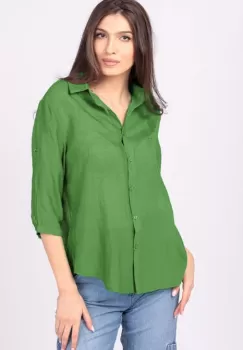 Camasa subtire, verde, cu guler clasic, maneca lunga si buzunar pe piept imagine