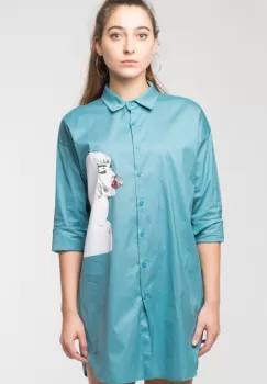 Camasa turqoise lunga cu imprimeu girlish imagine