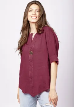 Camasa visinie din in cu nasture metalic decorativ imagine