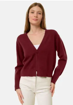 Cardigan cu decolteu in V, din tricotaj fin, bordo imagine