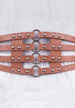 Centura camel lata din piele ecologica cu tinte si cercuri metalice imagine