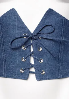Centura corset, lata, din material jeans denim cu siret si capse mici imagine