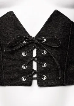 Centura corset, lata din material jeans negru cu siret si capse mici imagine