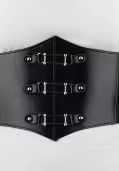 Centura corset lata din piele ecologica cu 3 elemente metalice argintii si elastic la spate imagine