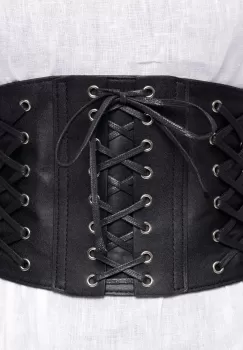 Centura corset lata din piele ecologica cu 3 randuri de sireturi si capse metalice imagine