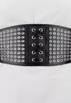 Centura corset lata din piele ecologica cu capse metalice argintii si elastic la spate imagine