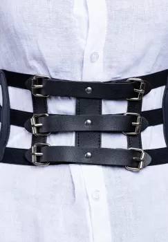 Centura corset lata din piele ecologica cu catarame argintii imagine