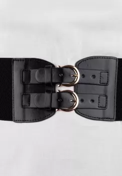 Centura corset lata din piele ecologica cu doua catarame aurii in fata si elastic la spate imagine