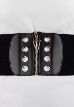 Centura corset lata din piele ecologica cu fermoar si capse in fata si elastic la spate imagine