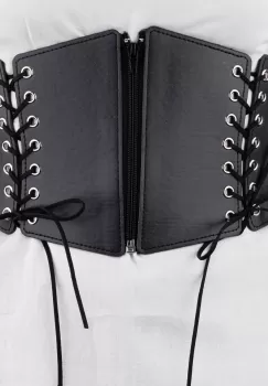 Centura corset lata din piele ecologica cu fermoar si snururi in fata si elastic la spate imagine