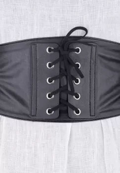 Centura corset lata din piele ecologica cu siret decorativ si capse metalice imagine