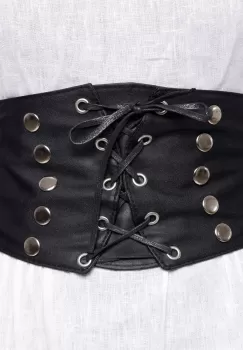 Centura corset lata din piele ecologica cu siret si 4 randuri capse metalice argintii imagine