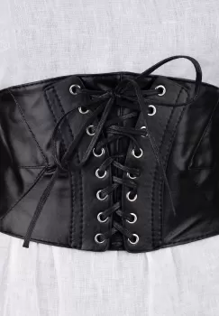 Centura corset lata din piele ecologica cu siret si capse argintii, elastic la spate imagine