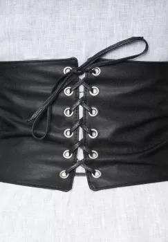Centura corset lata din piele ecologica cu siret si capse argintii, elastic lat la spate imagine