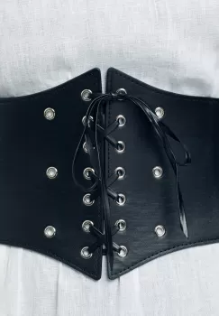 Centura corset lata din piele ecologica cu siret si capse matalice argintii imagine