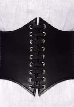 Centura corset lata din piele ecologica cu siret si capse metalice imagine