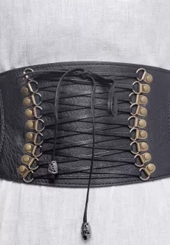 Centura corset lata din piele ecologica cu siret si elemente metalice aurii patinate imagine