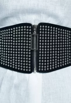 Centura corset lata din piele ecologica cu tinte metalice argintii si fermoar imagine