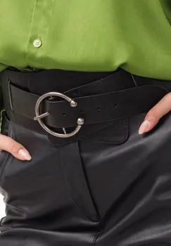 Centura corset lata din piele ecologica neagra cu catarama argintie antichizata imagine