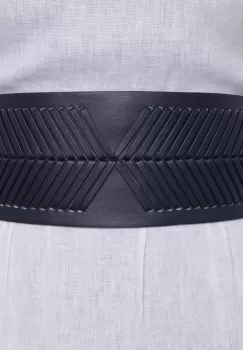 Centura neagra din material elastic si piele ecologica cu decoratiune din acealasi material imagine