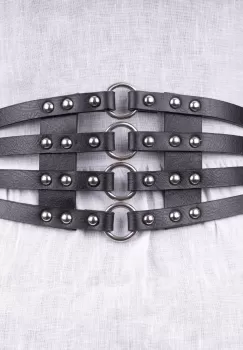 Centura neagra lata din piele ecologica cu tinte si cercuri metalice imagine