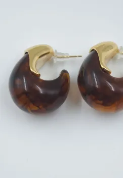 Cercei aurii in forma de picatura cu tija din argint 925 si chihlimbar sintetic imagine