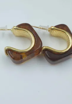 Cercei aurii in forma rectangulara cu tija din argint 925 si chihlimbar sintetic imagine