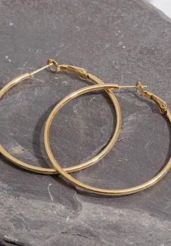 Cercei creole 5 cm cu sectiune subtire rotunda din otel inoxidabil auriu imagine