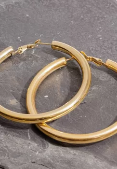 Cercei creole 6 cm cu sectiune rotunda din otel inoxidabil auriu imagine