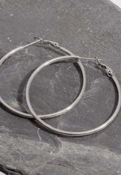 Cercei creole 6 cm cu sectiune subtire rotunda din otel inoxidabil argintiu imagine