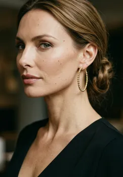 Cercei creole aurii cu design din bilute si tija din argint 925 imagine