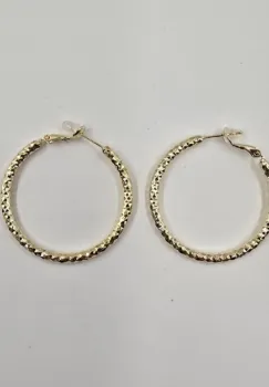 Cercei creole aurii texturate cu efect fatetat si tija din argint 925 imagine