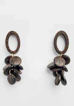 Cercei din lemn natural, oval si forma stilizata de ciorchine imagine