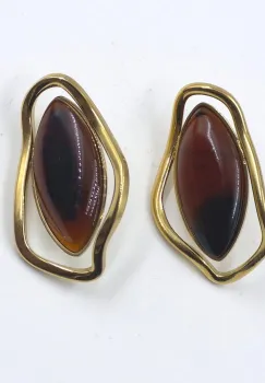 Cercei din otel inoxidabil maro   Amber Gold,  , cu accente aurii si design sculptural imagine