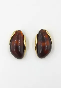 Cercei din otel inoxidabil maro , zAmber Glow,  , design statement imagine