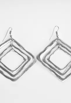 Cercei din zamac cu 3 patrate neregulate concentrice imagine