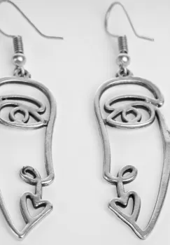 Cercei din zamac cu forma de profil uman stil Picasso imagine