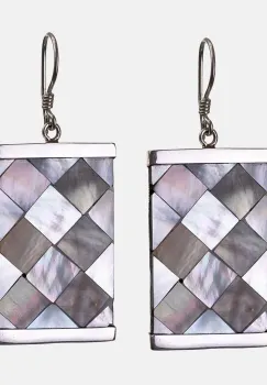 Cercei dreptunghiulari din argint, onix si paua shell imagine