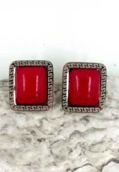 Cercei eleganti din otel inoxidabil cu coral rosu imagine