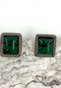 Cercei eleganti din otel inoxidabil cu piatra naturala malachit imagine