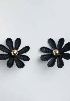 Cercei in forma de floare cu multe petale, negru mat imagine